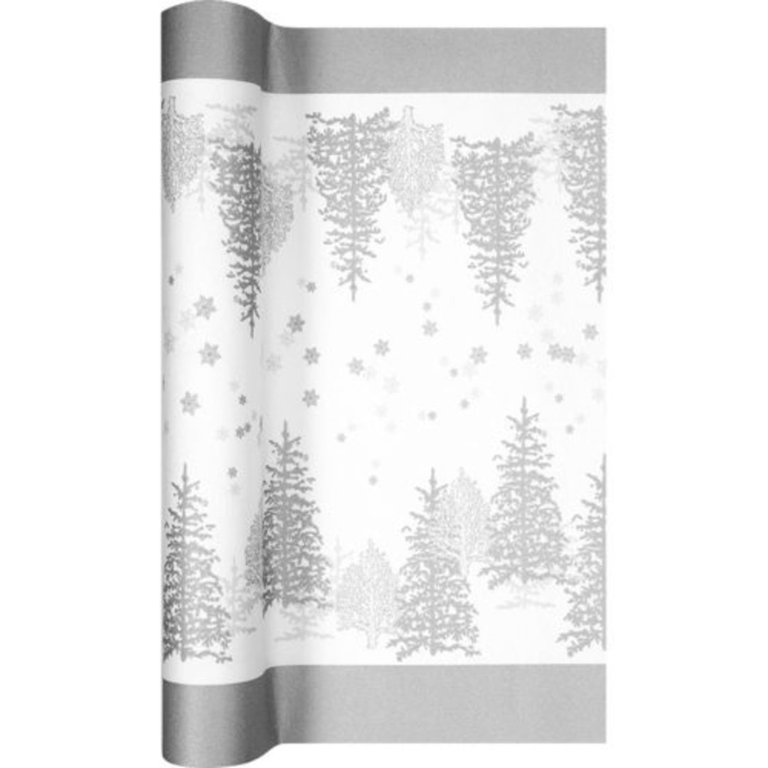 Paper Table Runner, Silver Trees & Snowflakes 40x490cm image 0